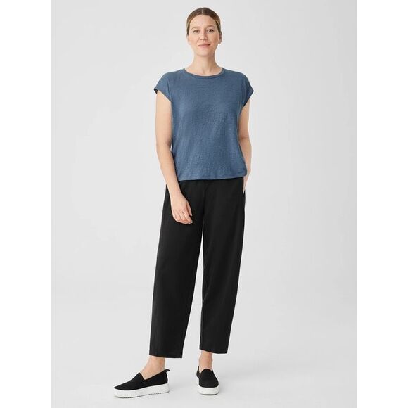 Eileen Fisher $128 Organic Linen Jersey Shirred Back Top Blue XXS NEW